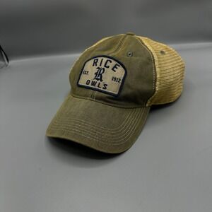 Legacy Athletic Rice Owls Trucker Hat Olive Green Tan Mesh Snapback Cap Est 1912
